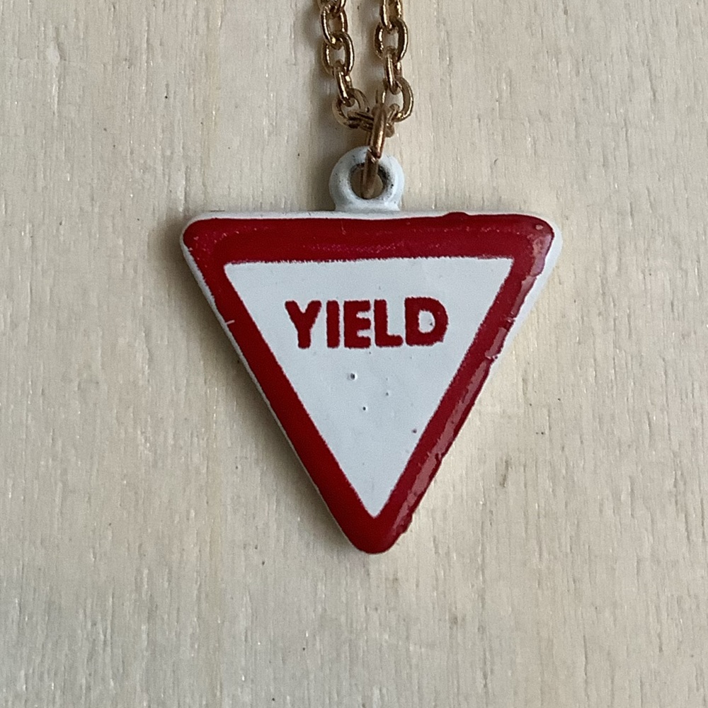New vintage mini YIELD road sign necklace